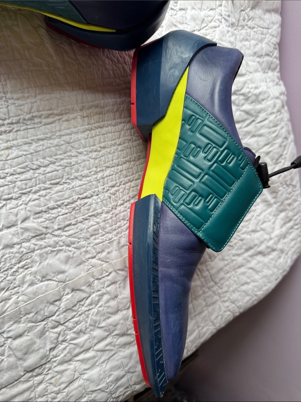 John Fluevog Navy, Green, and Yellow Leather Oxfords - Picture 6 of 13